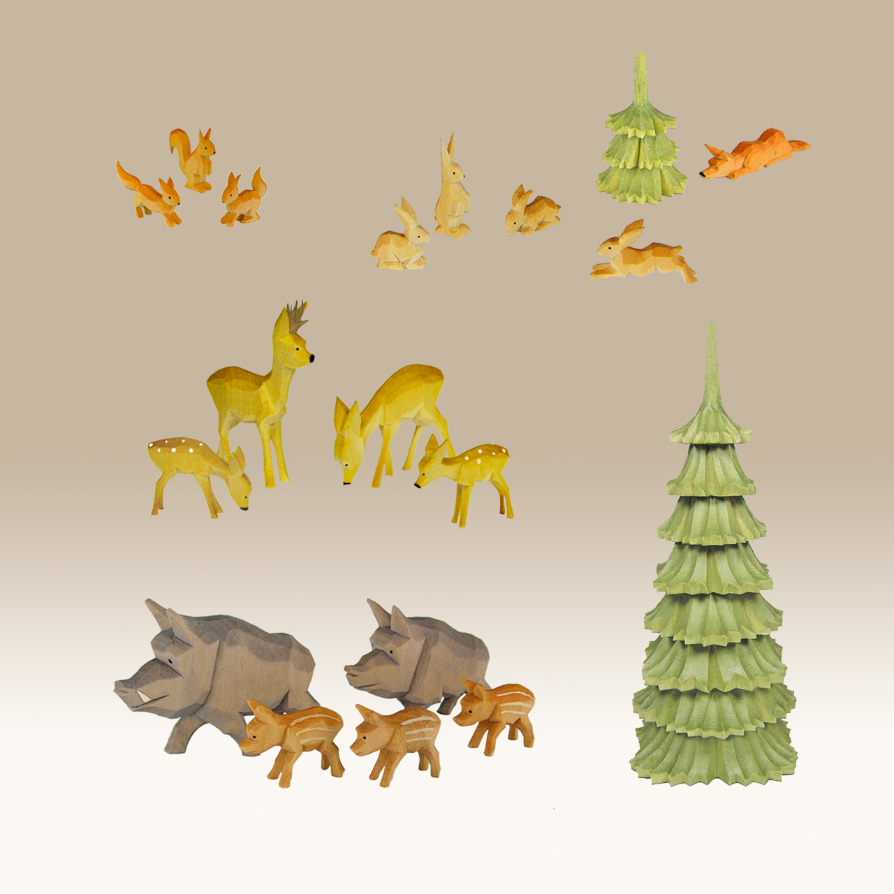 Geschnitzte Tiere Set 1