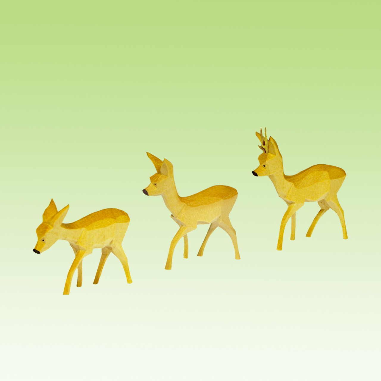 Geschnitzte Rehgruppe, ziehend