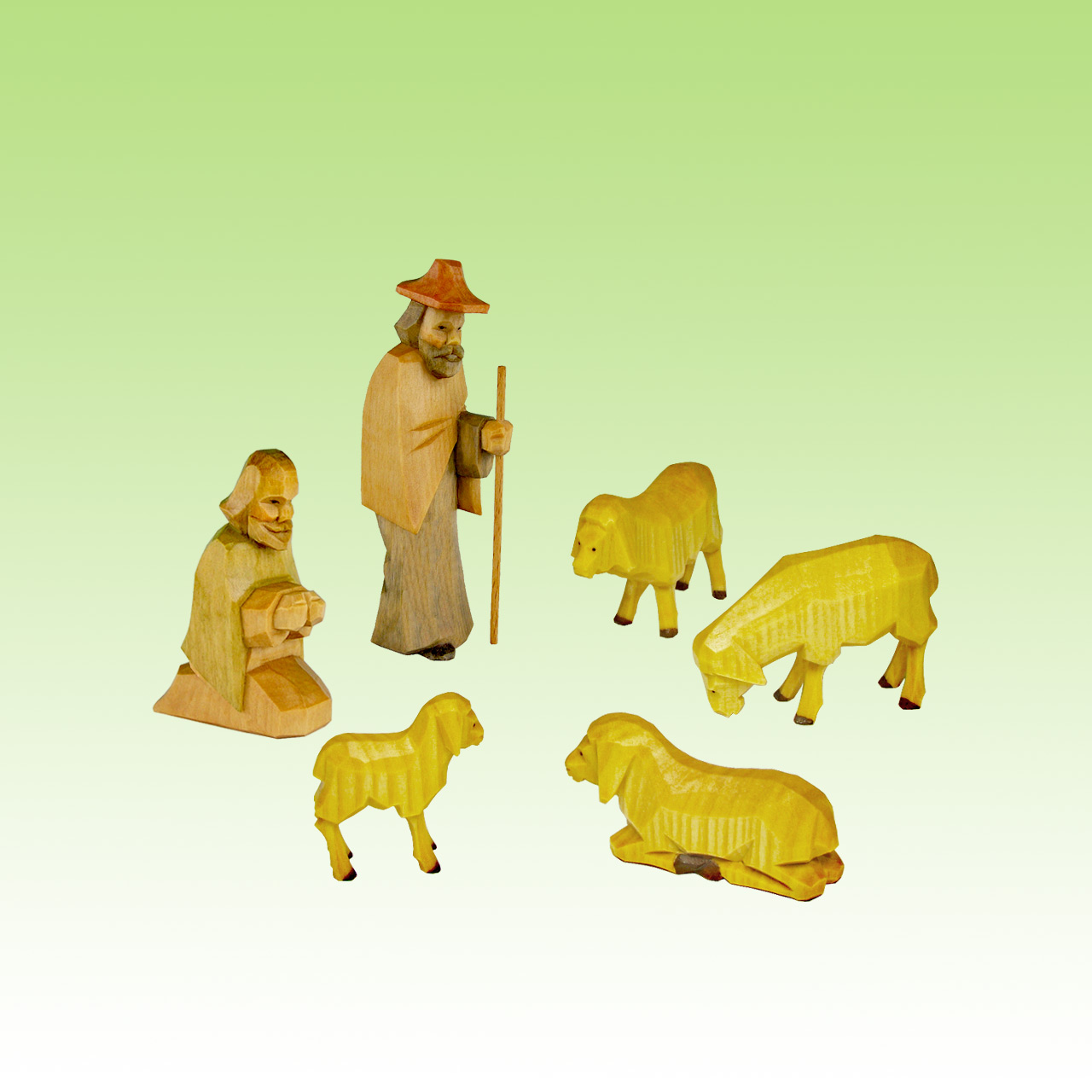 Geschnitzte Hirten mit Schafen