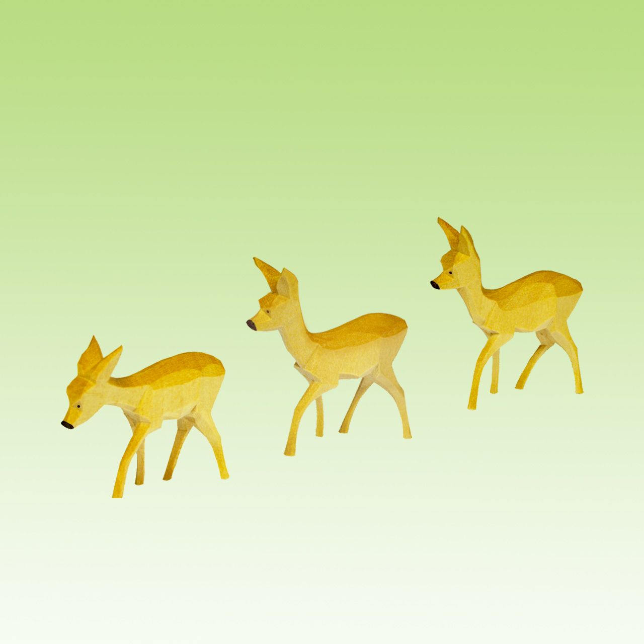 Geschnitzte Rehgruppe, ziehend