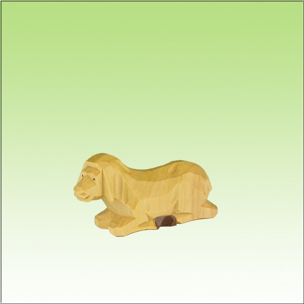 geschnitztes Schaf, liegend, 12 cm, farbig lasiert