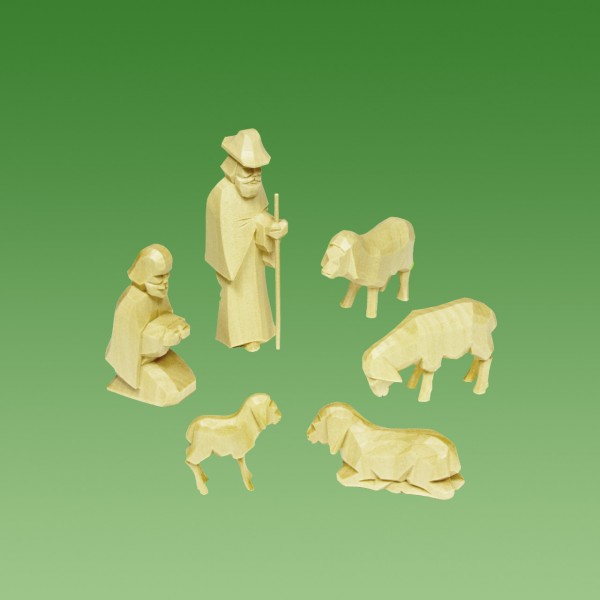 geschnitzte Hirten und Schafe