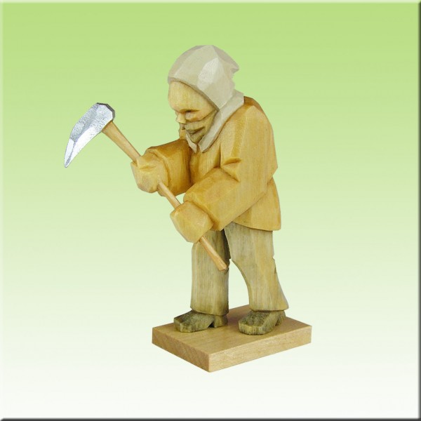 geschnitzter Bergmann, hackend, 7cm, farbig lasiert