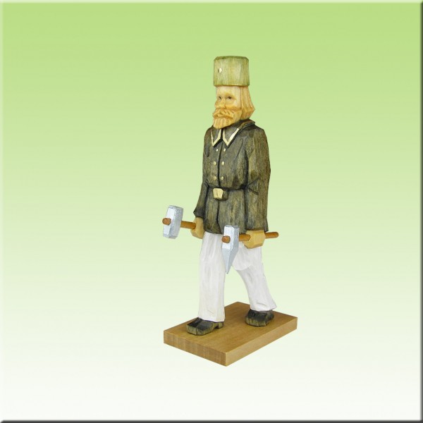 geschnitzter Bergmann, mit Schlägel u. Eisen, 12cm, farbig