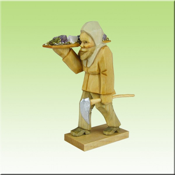 geschnitzter Bergmann m. Erzschale, 7cm bis 12cm, farbig lasiert