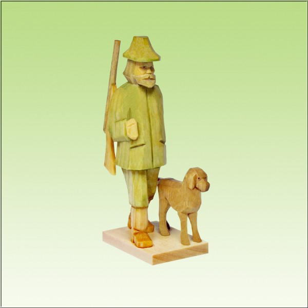 geschnitzter Förster mit Hund, 7cm und 9cm, farbig lasiert