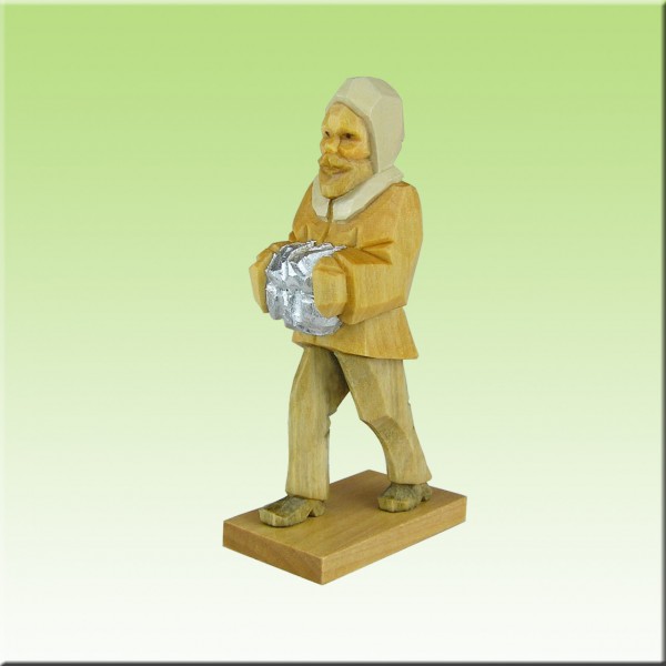 geschnitzter Bergmann, m. Erzbrocken, 7cm bis 12cm, farbig lasiert