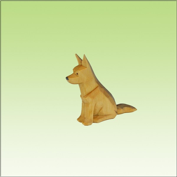 geschnitzter Schäferhund, sitzend, 7cm, 9cm u.12cm, farbig lasiert