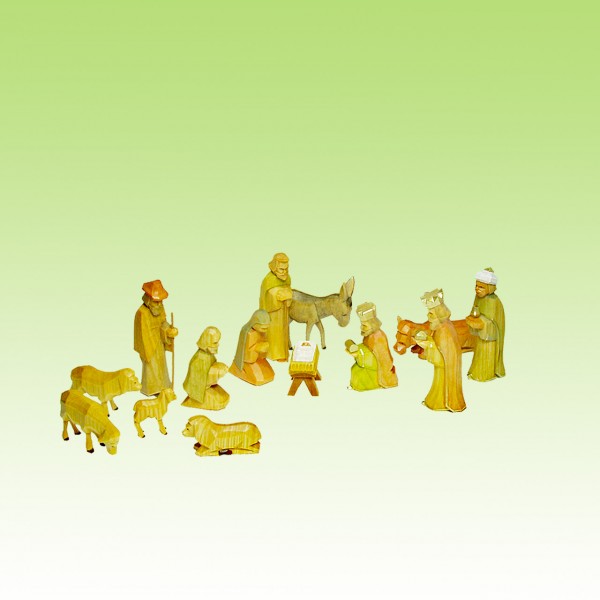 geschnitzte Krippenfiguren, Set 14 Teile