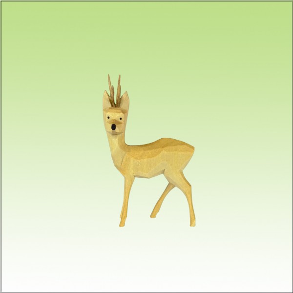 geschnitzter Rehbock, zur Seite sichernd, 3,5cm, farbig