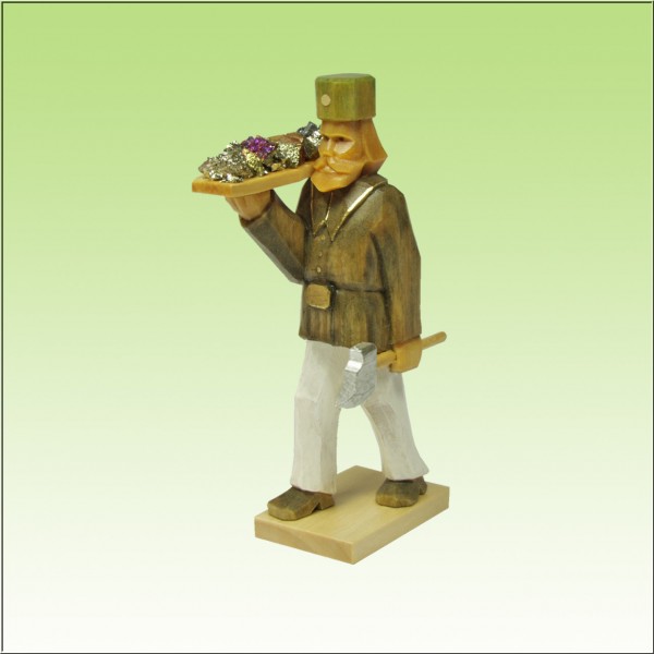 geschnitzter Bergmann, Hauer mit Erzschale, 7cm und 9cm