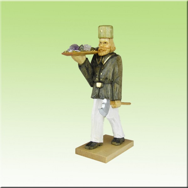 geschnitzter Bergmann, mit Erzschale, 12cm, farbig
