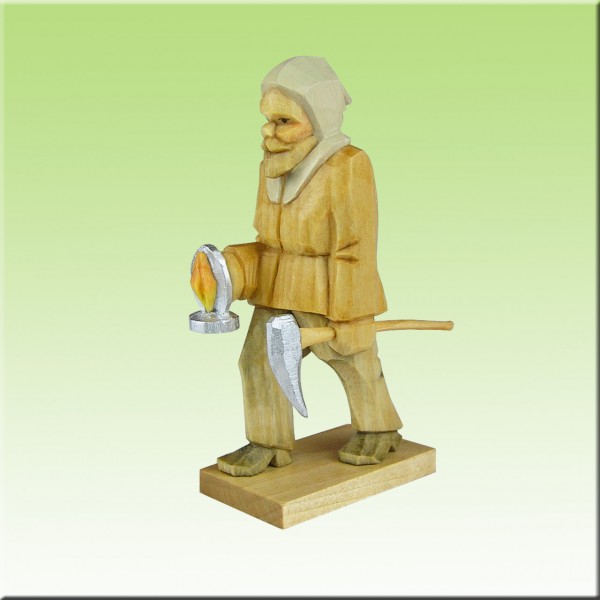 geschnitzter Bergmann m. Licht, 7cm bis 12cm, farbig lasiert